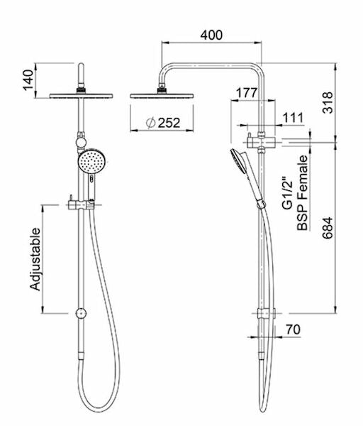 Minimalist MK2 Twin Shower System | Methven - Hera Bathware X Methven MNSSCP | Chrome