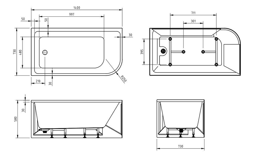 Modica Corner Bathtub - Gloss / Matte White - Hera Bathware1400mm / LEFTGloss White