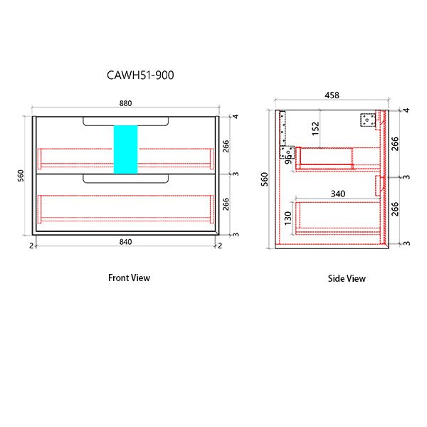 Moreno Wall Hung Vanity 600 - 1500mm - Hera Bathware X Aulic CAWH51 - 600 | 600mmCabinet Only
