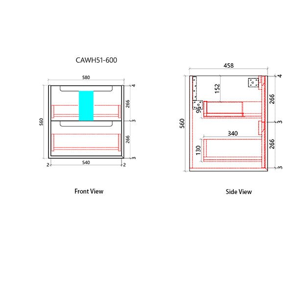 Moreno Wall Hung Vanity 600 - 1500mm - Hera Bathware X Aulic CAWH51 - 600 | 600mmCabinet Only