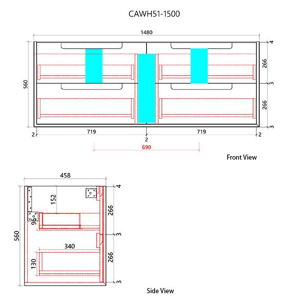 Moreno Wall Hung Vanity 600 - 1500mm - Hera Bathware X Aulic CAWH51 - 600 | 600mmCabinet Only