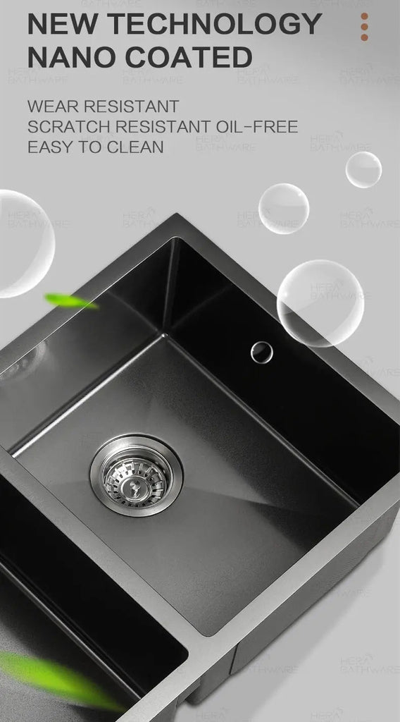 Nano Black Kitchen Sink Single Bowl - 450mm - Hera BathwareGun Metal