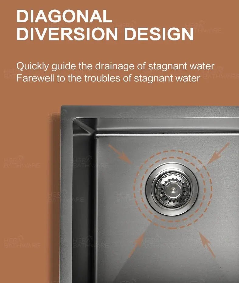 Nano Black Kitchen Sink Single Bowl - 450mm - Hera BathwareGun Metal