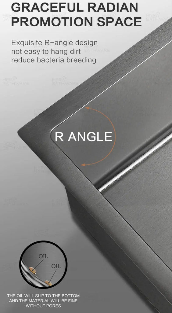 Nano Black Kitchen Sink Single Bowl - 450mm - Hera BathwareGun Metal