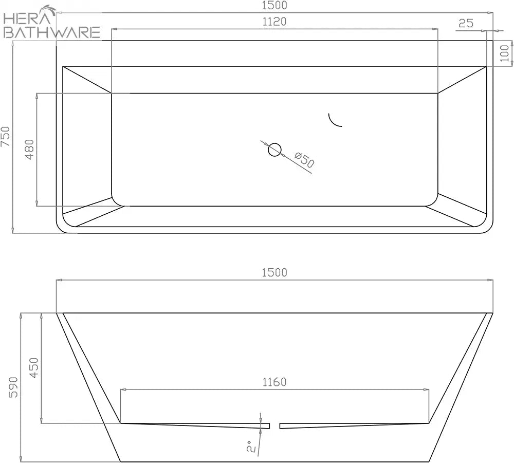 Natalia Back to Wall Bath - Hera Bathware1500mmGloss White