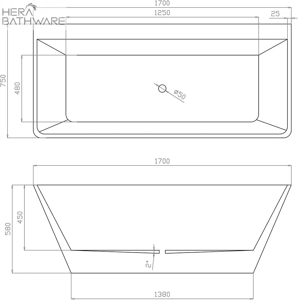 Natalia Back to Wall Bath - Hera Bathware1500mmGloss White