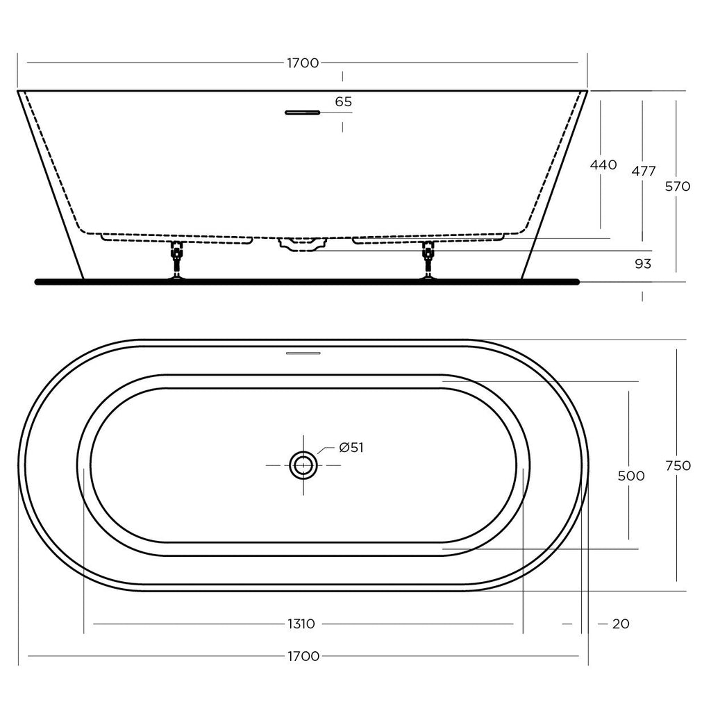 Nava Bath Tub Freestanding | Oceano - Hera Bathware1400mmFreestanding