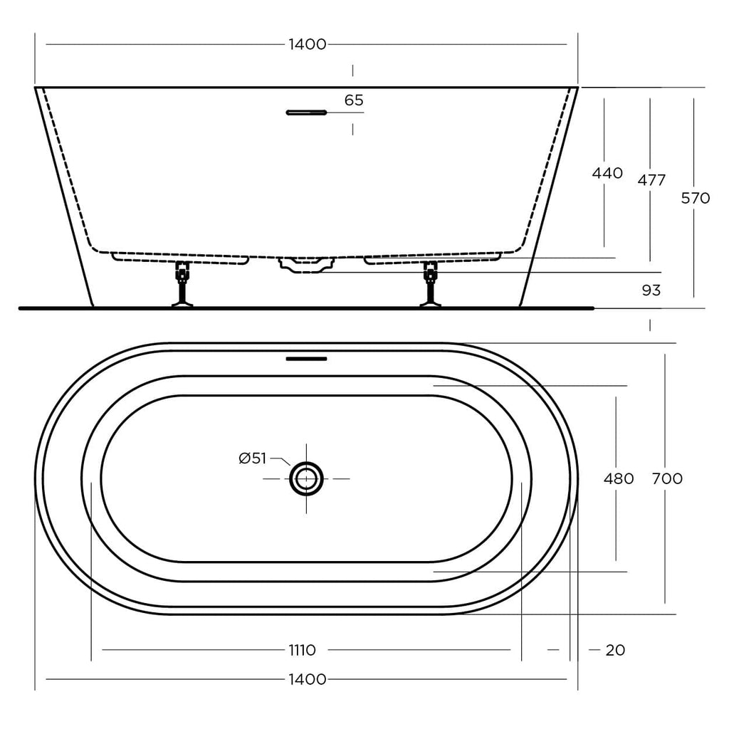 Nava Bath Tub Freestanding | Oceano - Hera Bathware1400mmFreestanding