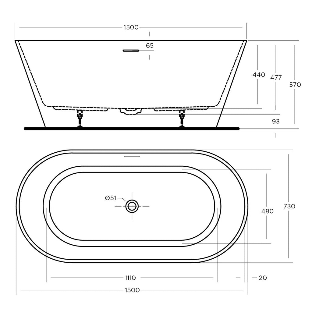 Nava Bath Tub Freestanding | Oceano - Hera Bathware1400mmFreestanding