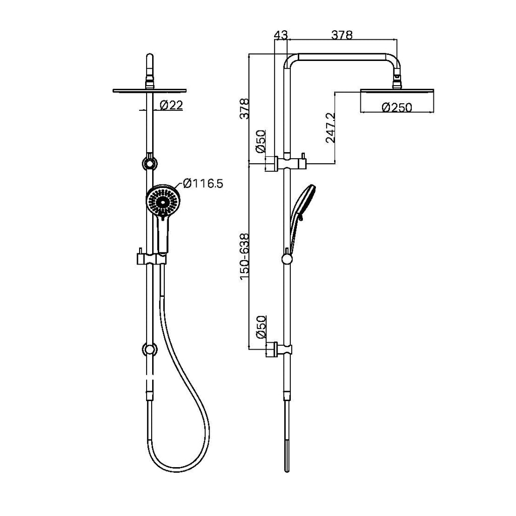 NEW ROUND Twin Shower Set | Nero - Hera BathwareGun Metal