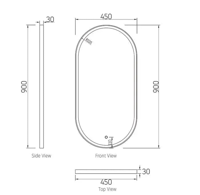 Noosa Oval Framed LED Mirror 450x900mm | OTTI - Hera BathwareMatte Black