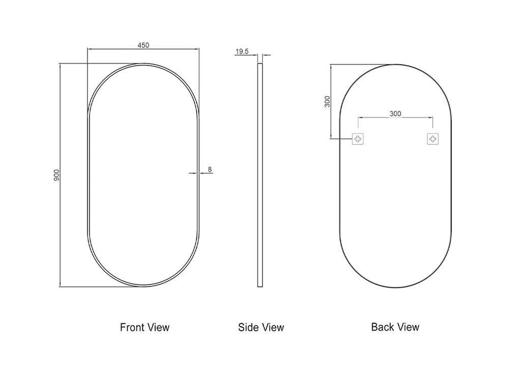 NOOSA Oval Framed Mirror 900*450mm Black/Brushed Gold/White | OTTI - Hera BathwareMetal White