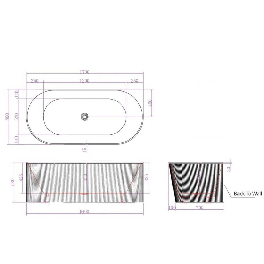 NORA Gloss White Corner/Back to Wall Bathtub - Hera Bathware1500mmGloss White