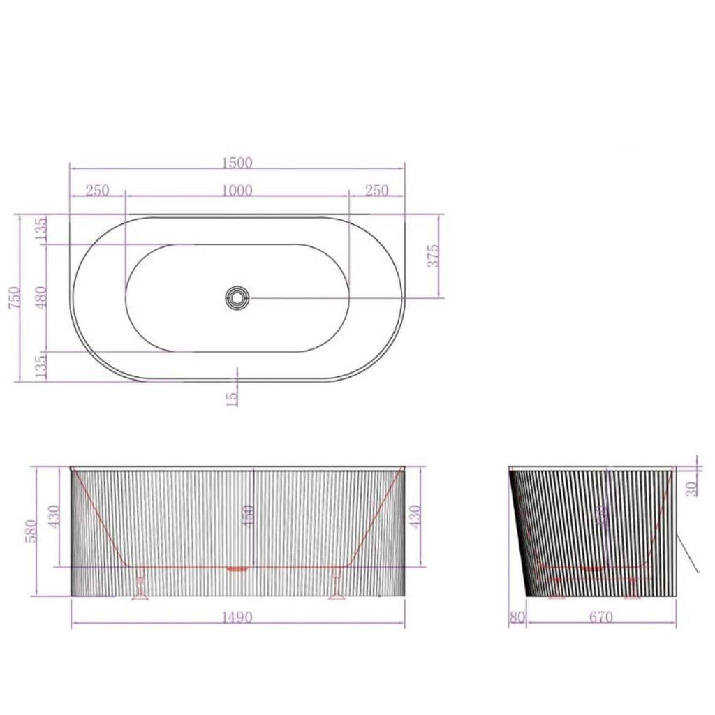 NORA Gloss White Corner/Back to Wall Bathtub - Hera Bathware1500mmGloss White