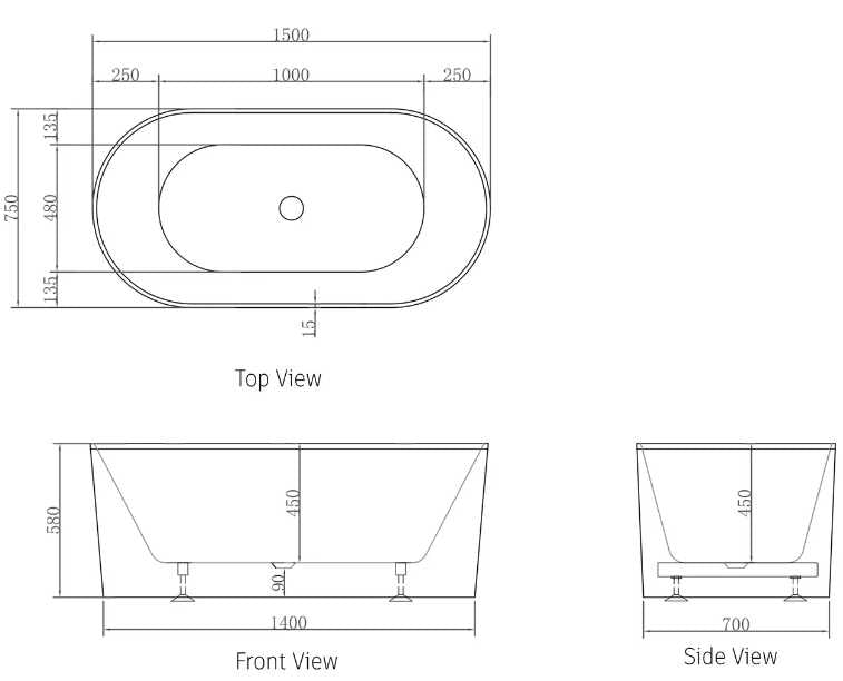 NORA Matte White Free Standing Bathtub - Hera Bathware1500mmMatte White