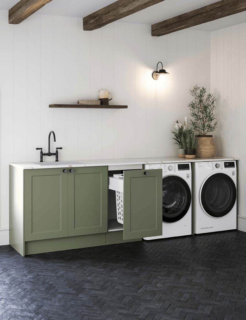 Olive Stain Cabinets Laundry Bundle - Hera Bathware X Timberline |