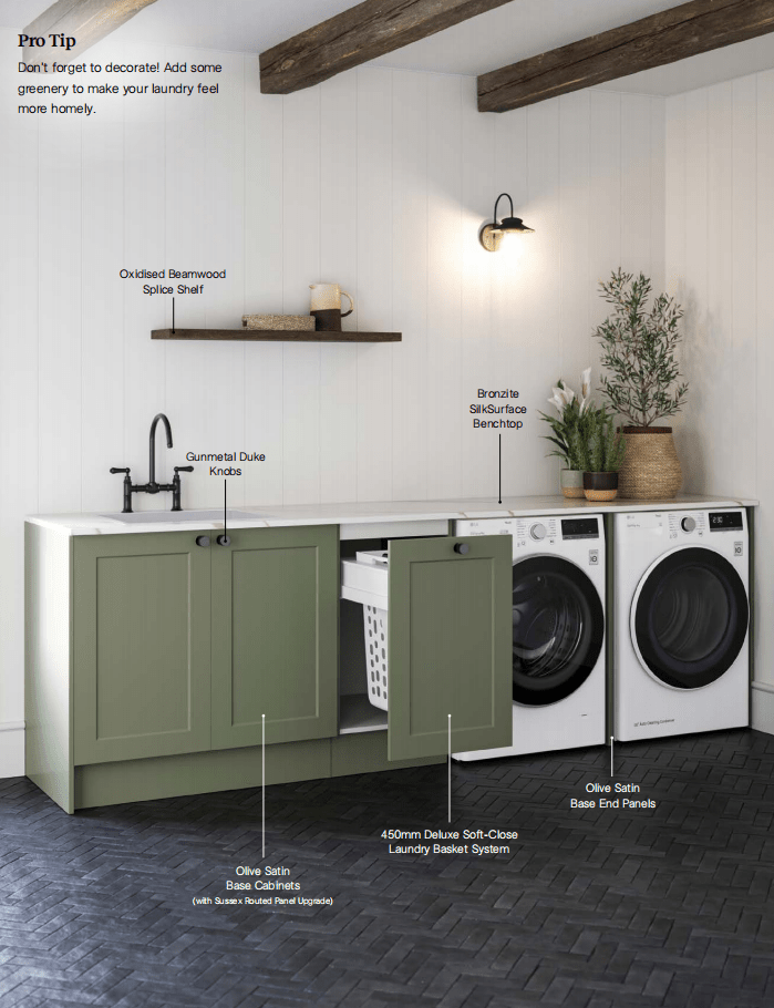 Olive Stain Cabinets Laundry Bundle - Hera Bathware X Timberline |