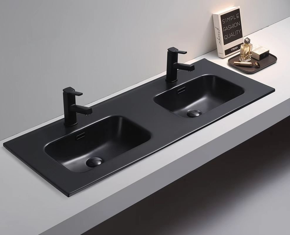 OLIVIA Ceramic Top Matte - Hera Bathware1200mm Double BowlsMatte Black