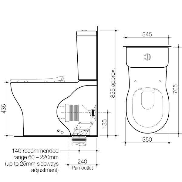OPAL Cleanflush Easy Height Wall Faced Close Coupled Suite | CAROMA - Hera BathwareDouble Flap Seat Anthracite Grey
