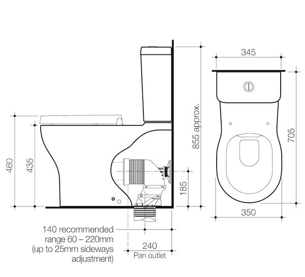 OPAL Cleanflush Easy Height Wall Faced Close Coupled Suite | CAROMA - Hera BathwareDouble Flap Seat Anthracite Grey