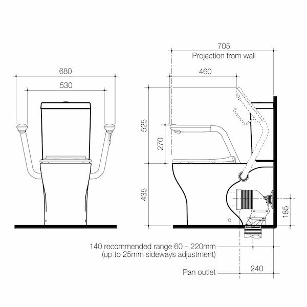 OPAL Cleanflush Easy Height Wall Faced Close Coupled Suite With Armrest | CAROMA - Hera BathwareDouble Flap Seat Anthracite Grey