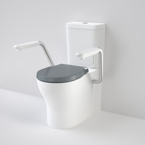 OPAL Cleanflush Easy Height Wall Faced Close Coupled Suite With Armrest | CAROMA - Hera BathwareDouble Flap Seat Anthracite Grey
