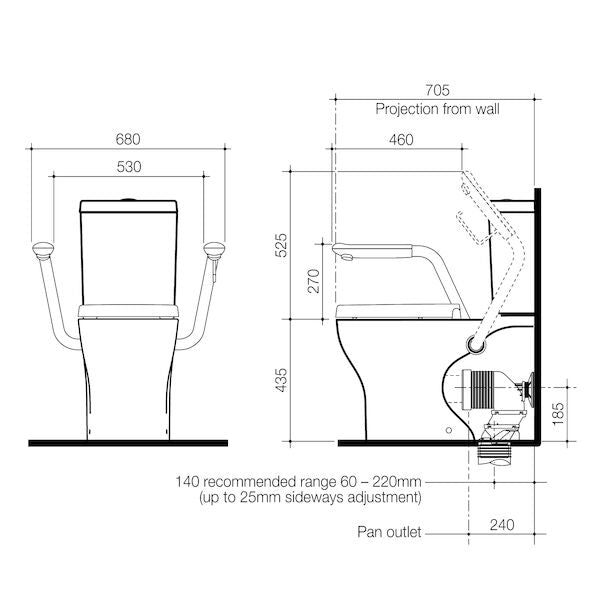 OPAL Cleanflush Easy Height Wall Faced Close Coupled Suite With Armrest | CAROMA - Hera BathwareDouble Flap Seat Anthracite Grey