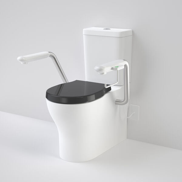 OPAL Cleanflush Easy Height Wall Faced Close Coupled Suite With Nurse Call Armrest | CAROMA - Hera BathwareDouble Flap Seat - BlackNurse Call Armrest Left