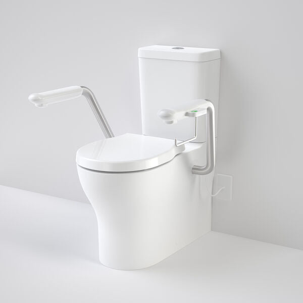 OPAL Cleanflush Easy Height Wall Faced Close Coupled Suite With Nurse Call Armrest | CAROMA - Hera BathwareDouble Flap Seat - WhiteNurse Call Armrest Left