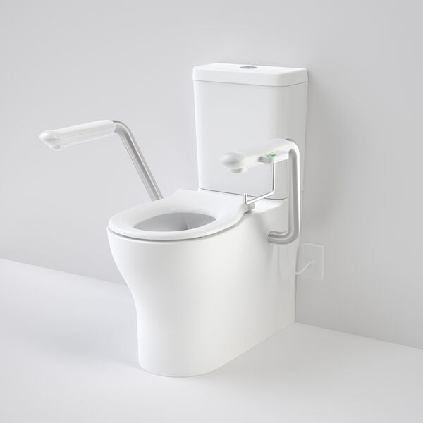 OPAL Cleanflush Easy Height Wall Faced Close Coupled Suite With Nurse Call Armrest | CAROMA - Hera BathwareSingle Flap Seat - WhiteNurse Call Armrest Left