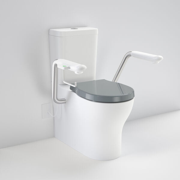 OPAL Cleanflush Easy Height Wall Faced Close Coupled Suite With Nurse Call Armrest | CAROMA - Hera BathwareDouble Flap Seat - Anthracite GreyNurse Call Armrest Right