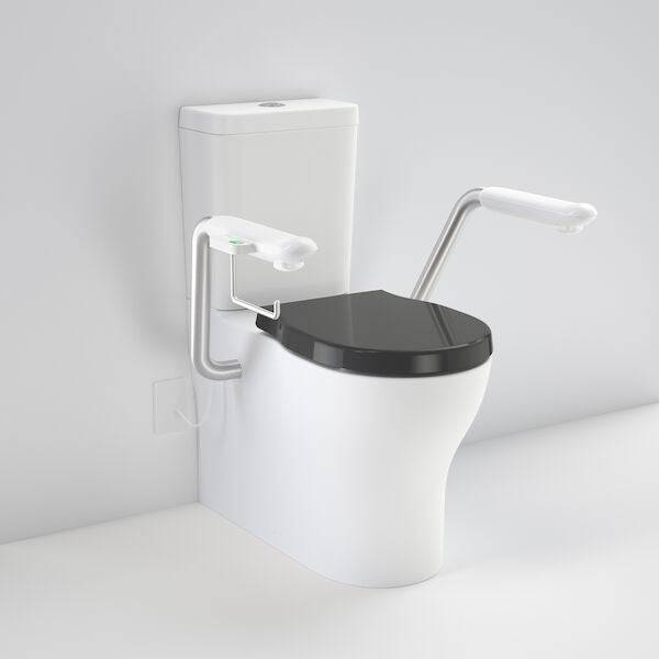 OPAL Cleanflush Easy Height Wall Faced Close Coupled Suite With Nurse Call Armrest | CAROMA - Hera BathwareDouble Flap Seat - BlackNurse Call Armrest Right
