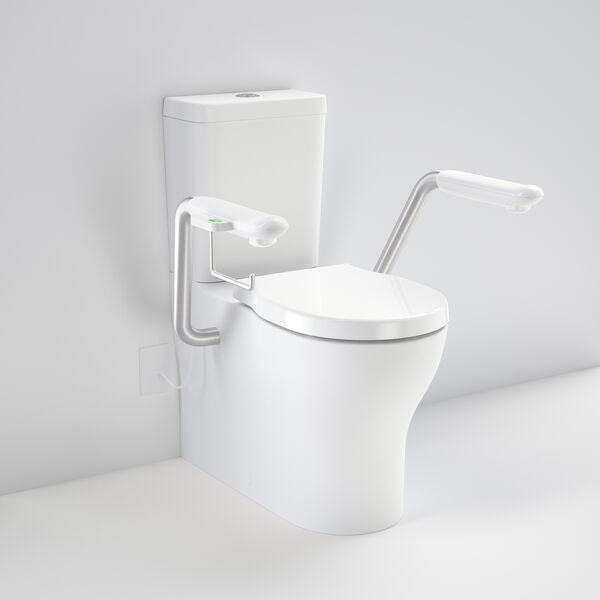 OPAL Cleanflush Easy Height Wall Faced Close Coupled Suite With Nurse Call Armrest | CAROMA - Hera BathwareDouble Flap Seat - WhiteNurse Call Armrest Right