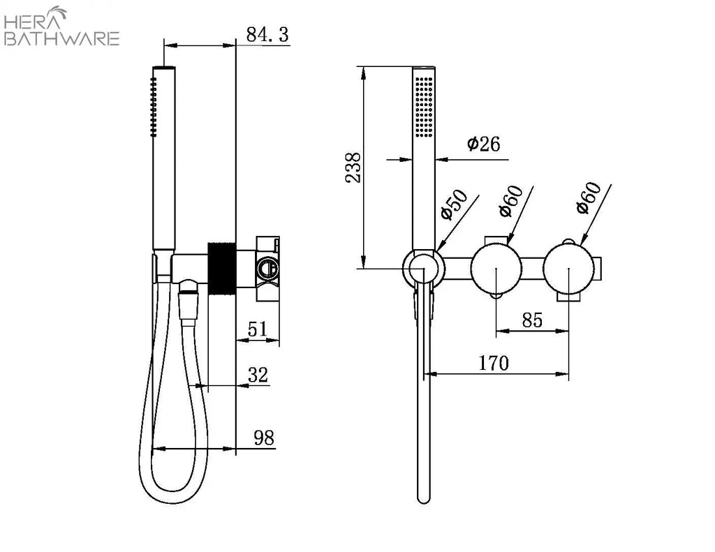 Opal Progressive Shower System Seperate Plate - Hera BathwareGraphite