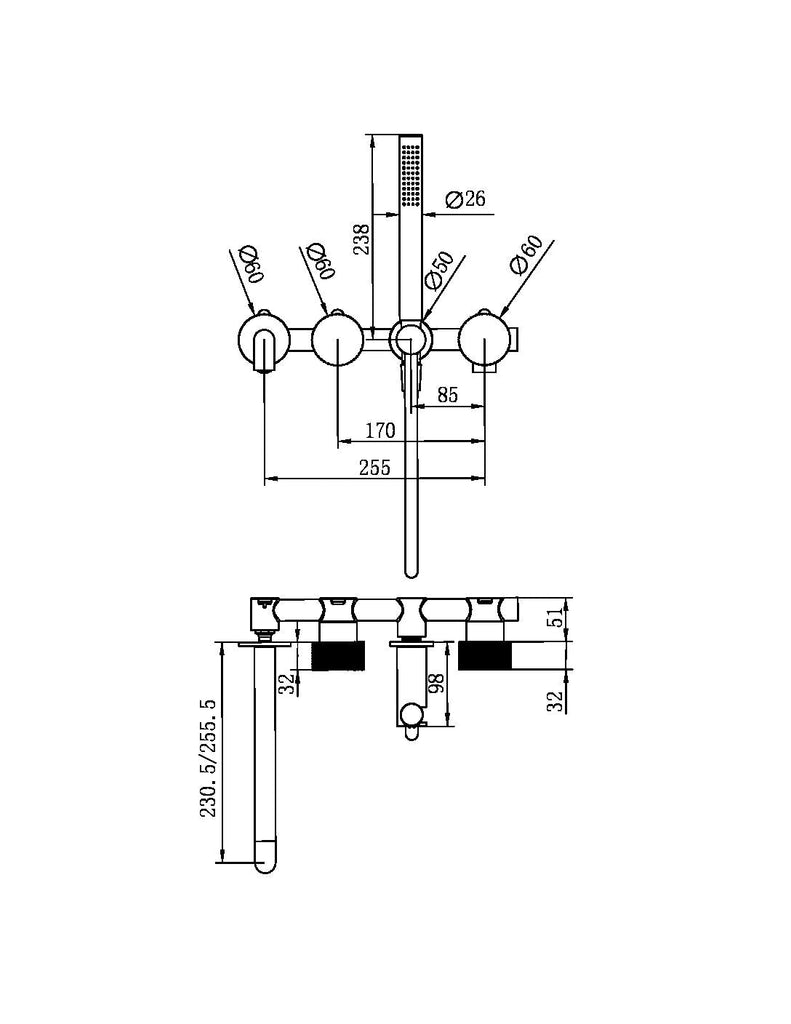 Opal Progressive Shower System with Spout 230/250mm Seperate - Hera BathwareBrushed Nickel230mm