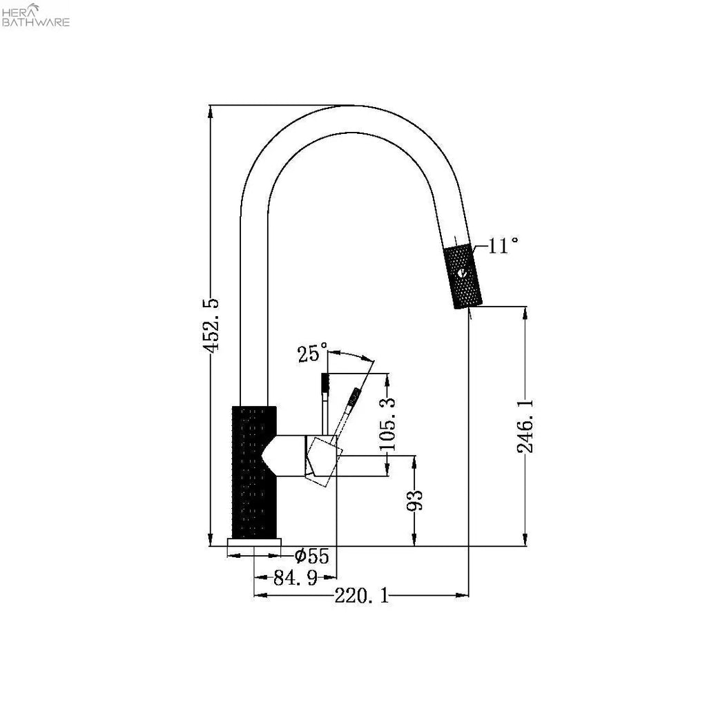 Opal Pull - Out Sink Mixer with Vegie spray function - Hera BathwareGraphite