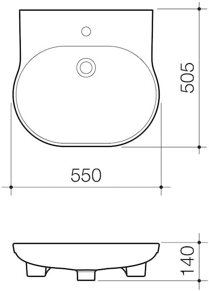 OPAL Sole Semi Recessed Basin 550mm | CAROMA - Hera Bathware3 Tap Hole