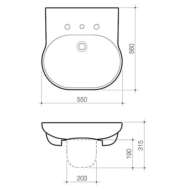 OPAL Sole Wall Basin 550mm | CAROMA - Hera Bathware