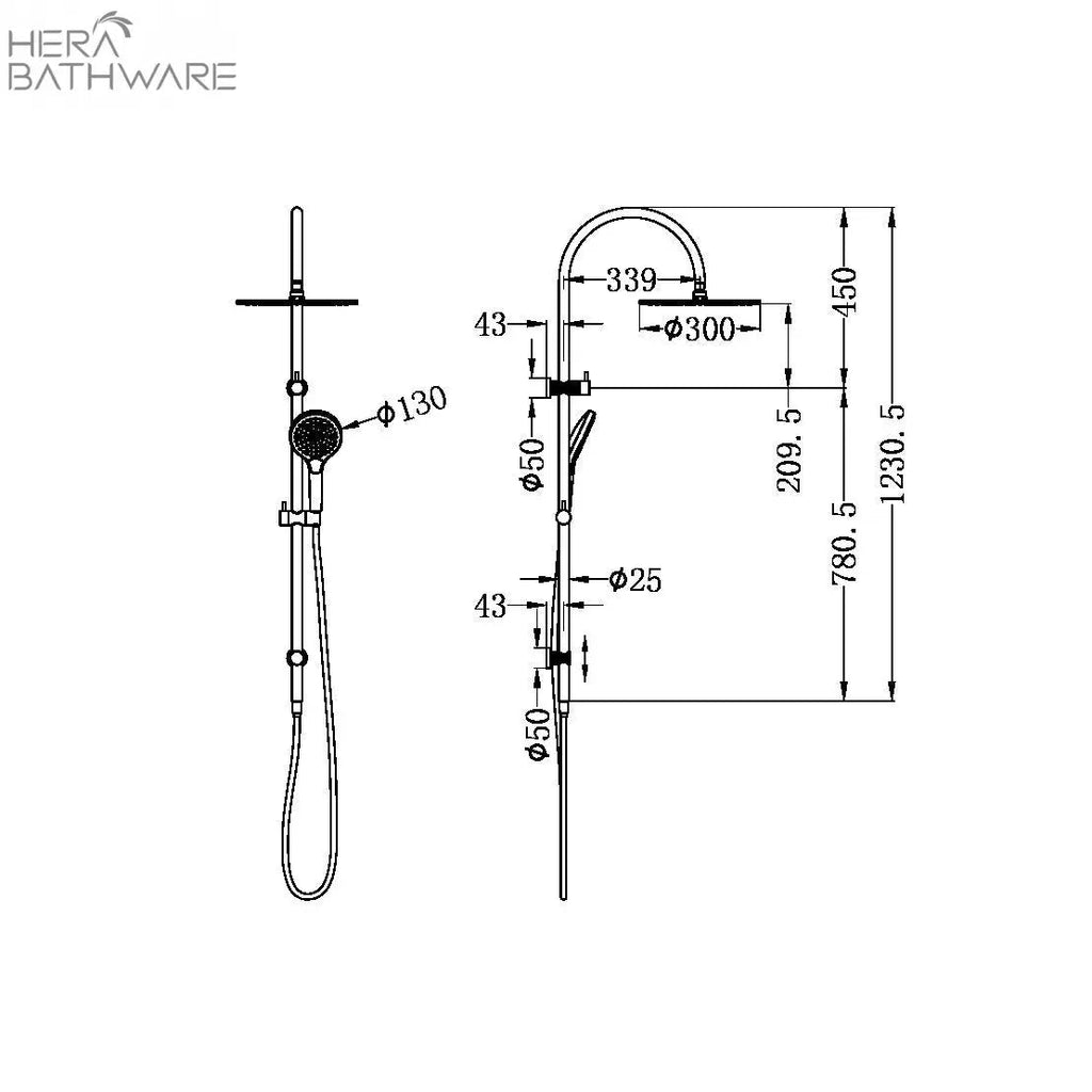 OPAL Twin shower with Air shower II | Nero - Hera BathwareBrushed Bronze