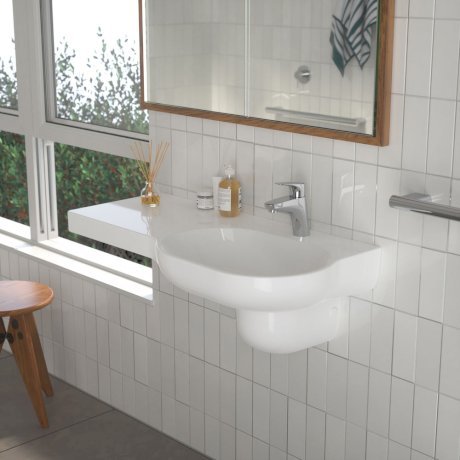 OPAL Wall Basin 720mm Left Hand Shelf | CAROMA - Hera Bathware3 Tap Hole