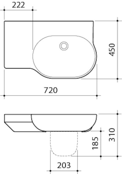 OPAL Wall Basin 720mm Left Hand Shelf | CAROMA - Hera Bathware3 Tap Hole