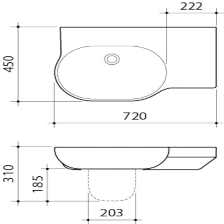 OPAL Wall Basin 720mm Right Hand Shelf | CAROMA - Hera Bathware2 Tap Hole (LH)