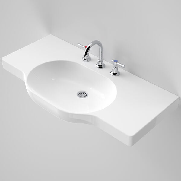 OPAL Wall Basin 900mm Twin Shelf | CAROMA - Hera Bathware3 Tap Hole