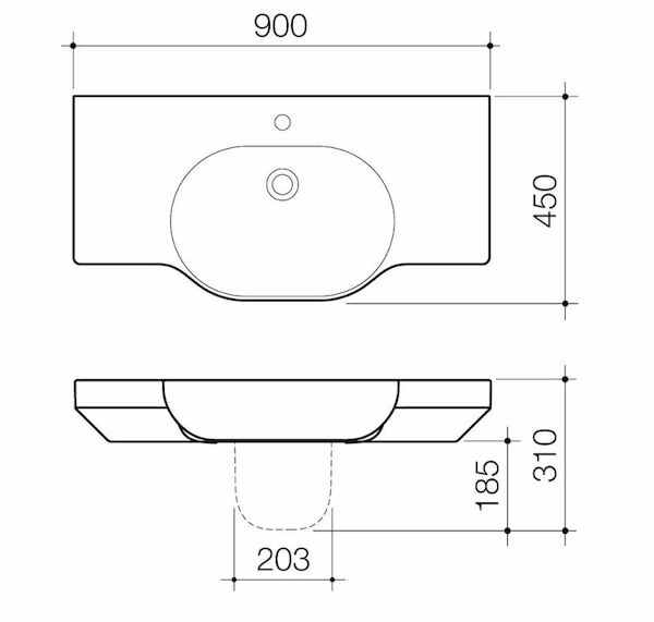 OPAL Wall Basin 900mm Twin Shelf | CAROMA - Hera Bathware3 Tap Hole