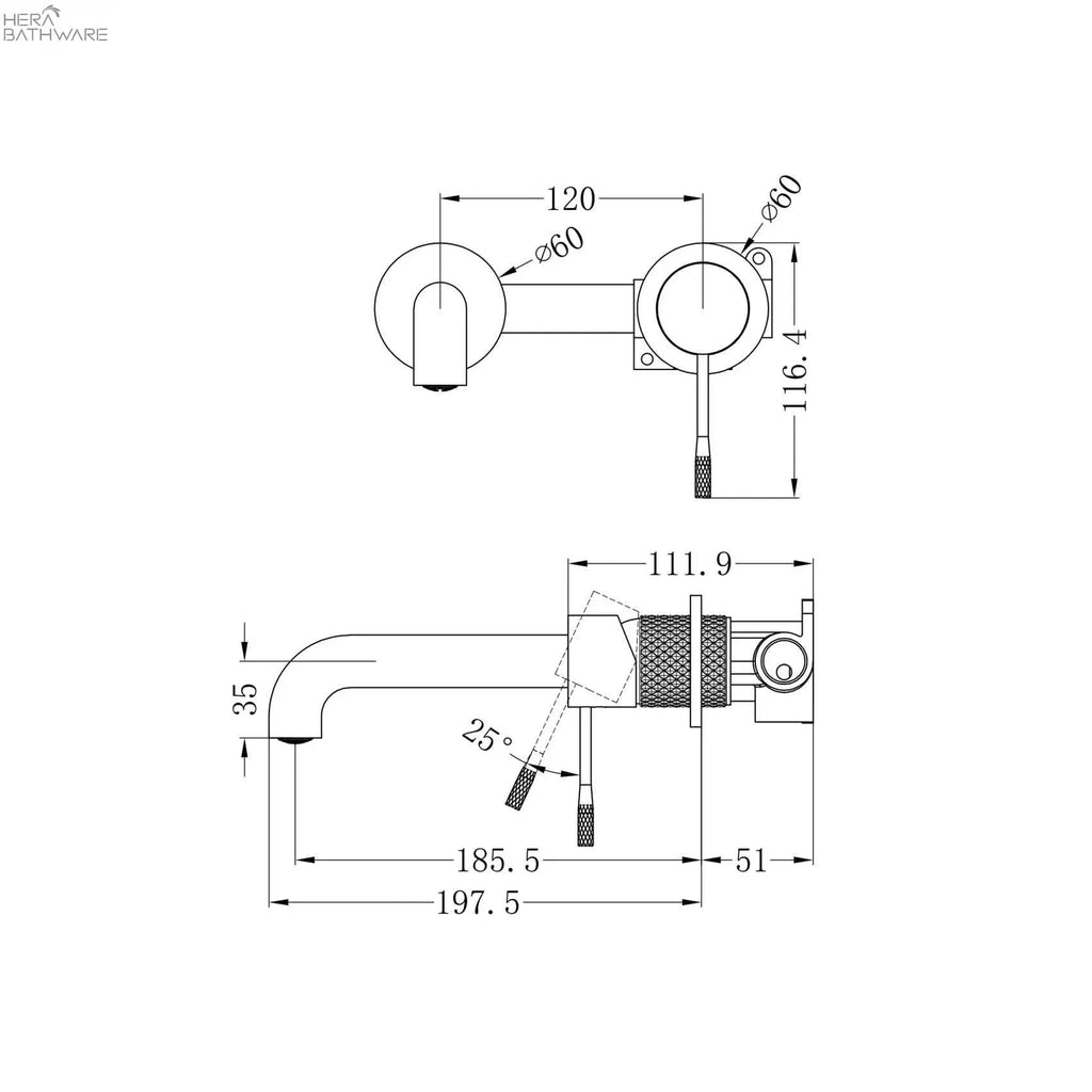Opal Wall Basin/Bath Mixer Seperated 120 - 260mm Spout Length - Hera BathwareBrushed Gold120mm