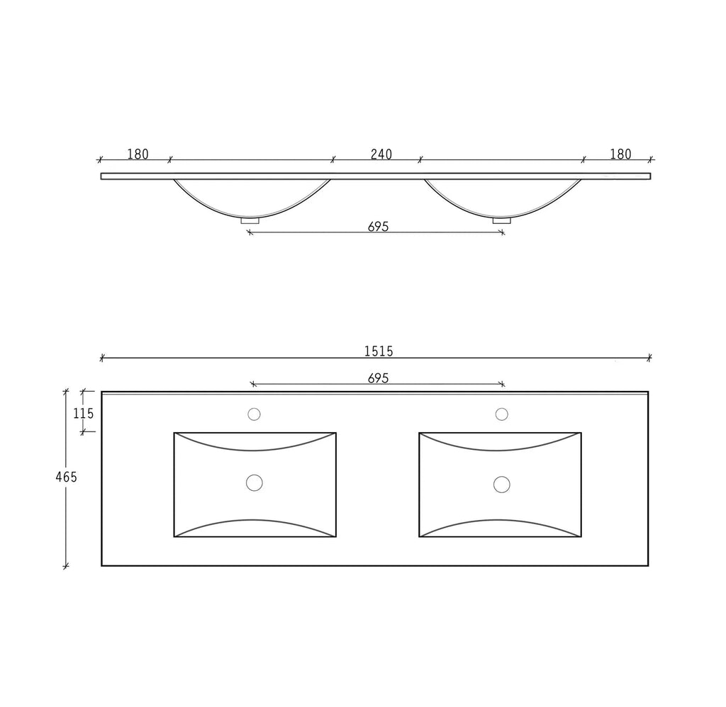 OTTI | SLIM LINE CERAMIC TOP WITH TAPHOLE & OVERFLOW - Hera Bathware1200D