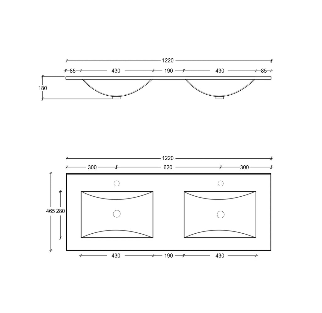 OTTI | SLIM LINE CERAMIC TOP WITH TAPHOLE & OVERFLOW - Hera Bathware1200S