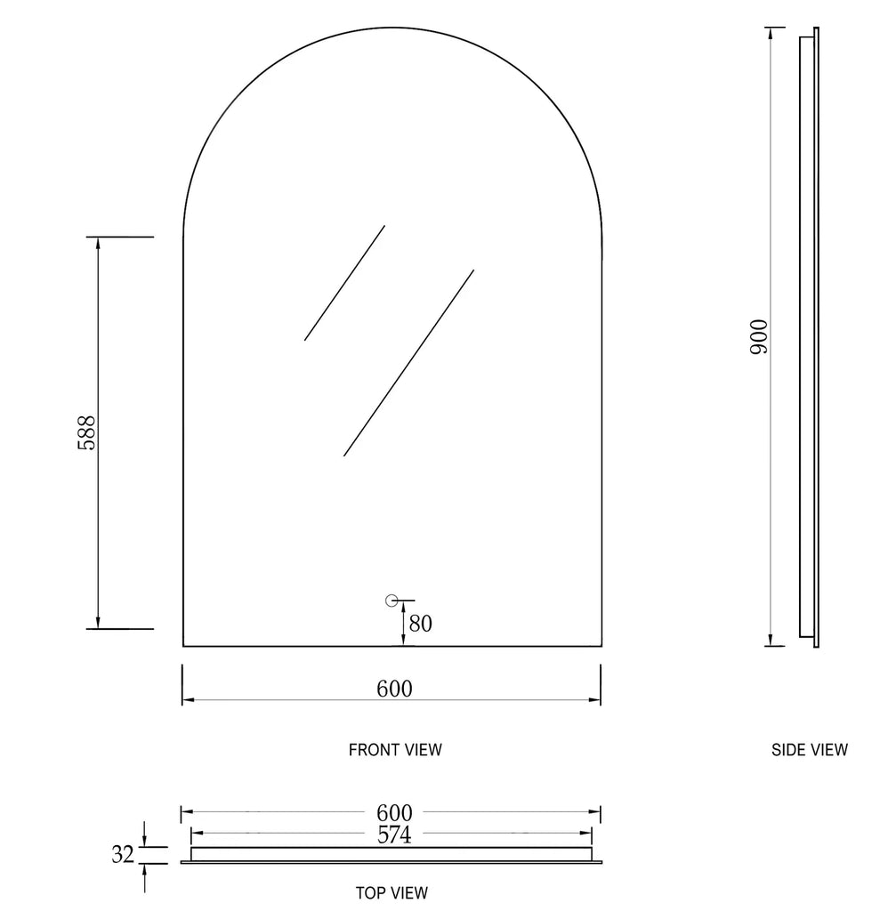 Archie LED Frameless 900 x 600mm - Hera Bathware