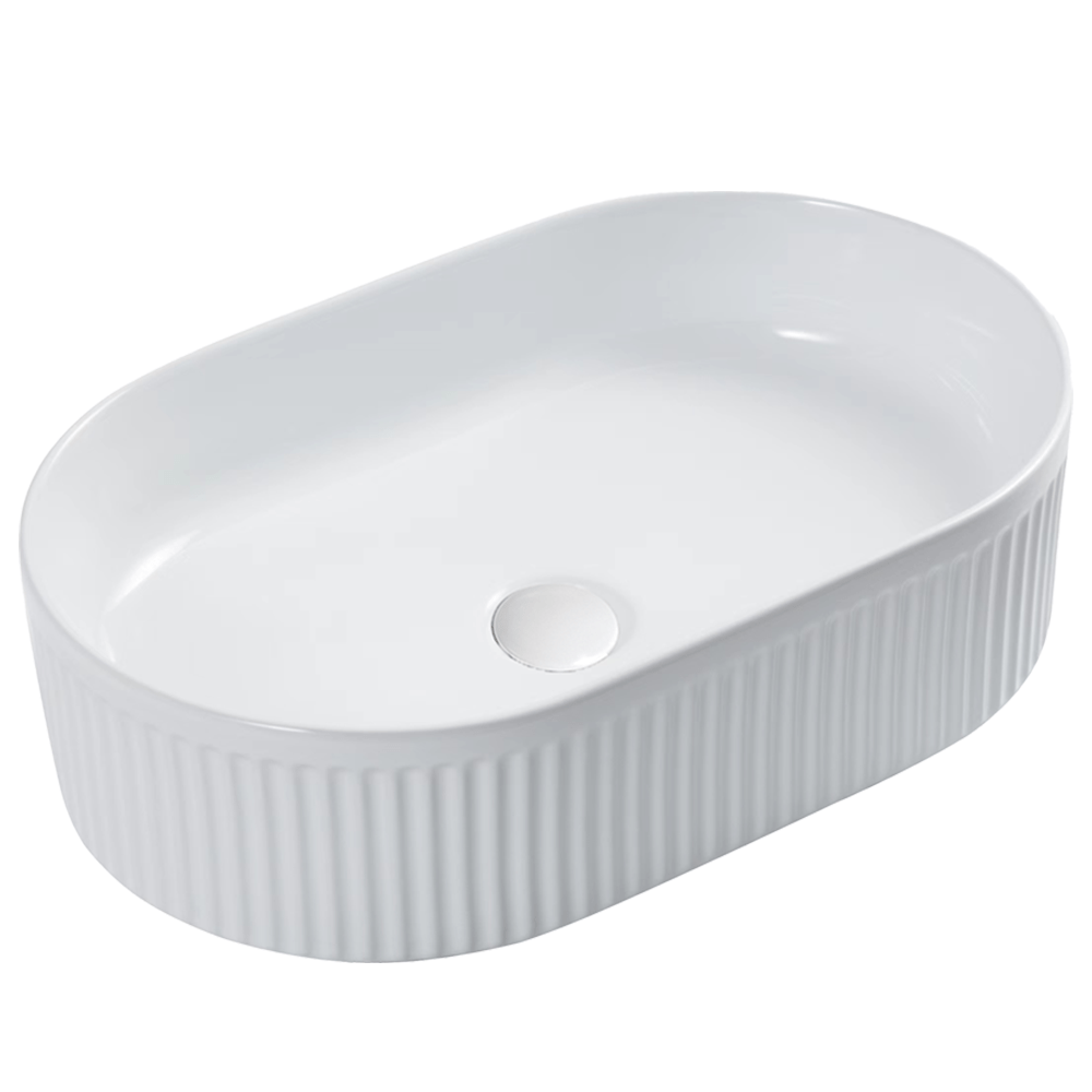 Oval Above Counter Grooved Basin - Hera BathwareGloss White