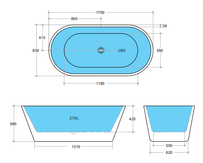 Ovia Black & White Bathtub Gloss | Ceto - Hera Bathware X KDK Bathware OBT1700B | Gloss Black1700mm